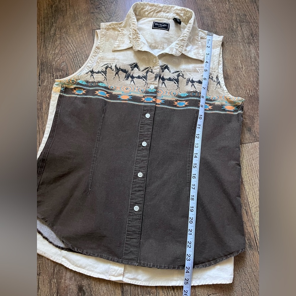 Wrangler Sleeveless Button Down Shirts - Brown and Cream - Picture 10 of 14